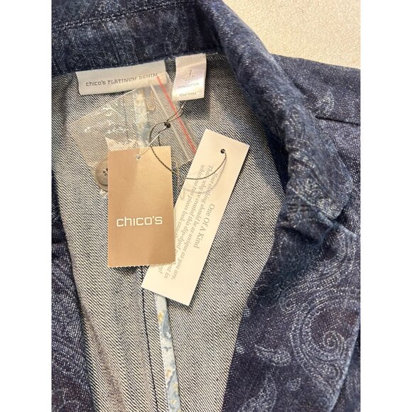 Chicos Platinum Denim Paisley Ombre Blazer Jacket 1 Medium NWT - Picture 6 of 7